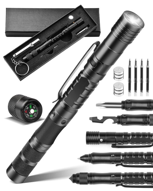 12 in 1 Tactical Pen, Self Defense Pen Multitool Gifts for Men, Stocking Stuffers for Adult, Cool EDC Gear- Christmas Birthday White Elephant Gifts for Dad, Husband, Boyfriend From Daughter Son Wife