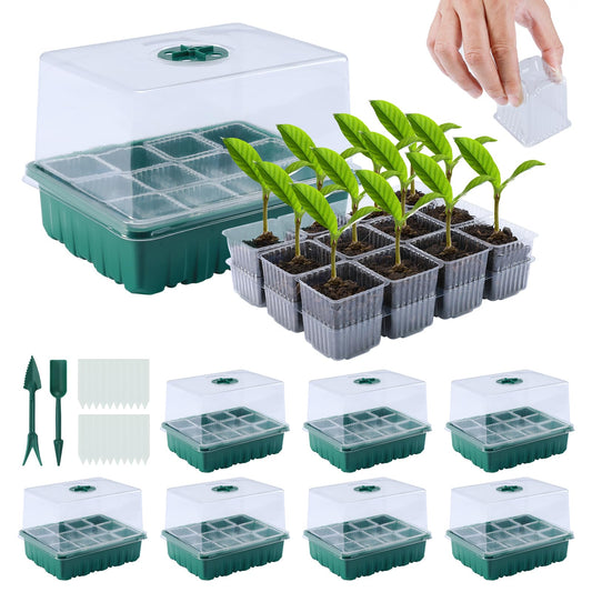 Seedfactor 7 Packs Seed Starter Tray, 84 Separate Cells Seedling Starter Trays Kit with Humidity Dome and Base Indoor Greenhouse Mini Propagator, Reusable Seedling Tray for Plants Indoor-Clear