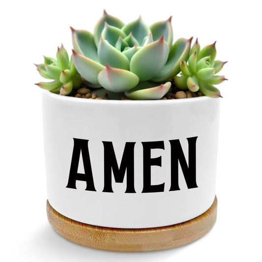 ROXMART Amen Christian Plant Pots, Christian Religious Gifts for Women Men Succulent Planters, Faith Based Prayer Gifts Ceramic Plant Flower Pots for Home Office Desk Table Shelf(No Plants)