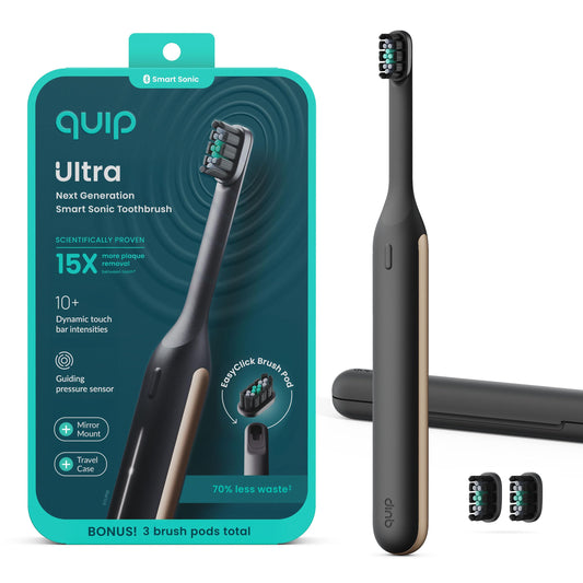 Quip Ultra Next Generation Smart Toothbrush - Timed Electric Toothbrush with Case - Replaceable Brush Head, Soft Bristles, Silicone Handle, 30-Day Battery Life - Travel Toothbrush - Eclipse