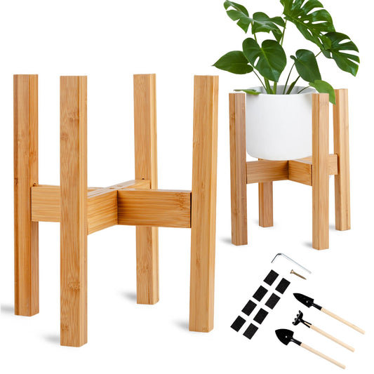 WUTALOTAT Adjustable Bamboo Plant Stand for Indoor Plants, Holder Rack Fits 8"-12" Pots for Living Room, Bedroom, Corner - Space Saving Shelf (Pot & Plant Not Included)(primary color)
