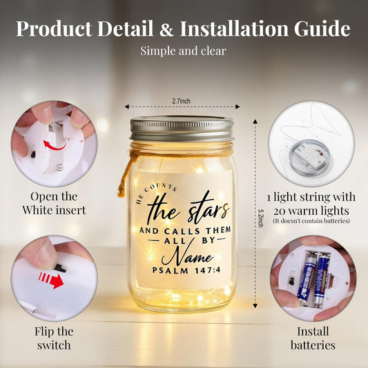 Christian Gifts for Women - Bible Verse Jar with Fairy Lights - Encouragement Gifts for Women - Christian Gift for Teen Girls & Adults - Mason Jar Lights - Decorative Jars with Bible Verses