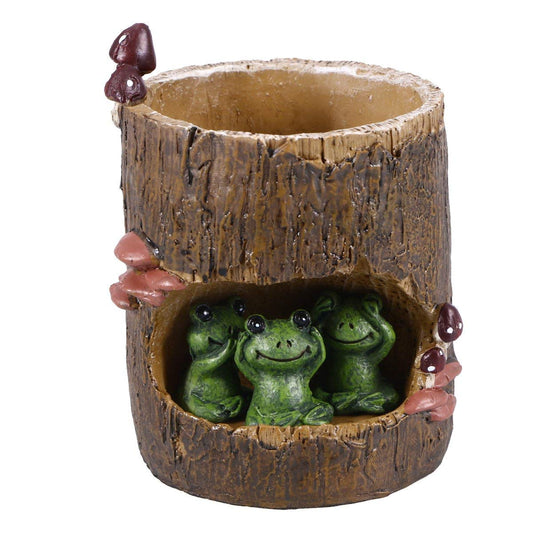 EMiEN Cute Animal Resin Succulent Plant Pot Cactus Plant Pot Flower Pot Container Planter Bonsai Pots Desk Mini Ornament Pot with A Hole Idea (Frog Tree Hole)