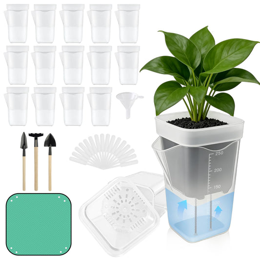 TREWAVE 16 Pack 2.5" Mini Self Watering Pots for Indoor Plants, Small Clear Plastic Planters with Drainage Holes, Propagation Pots for Alocasia Corms, African Violets, and Succulents