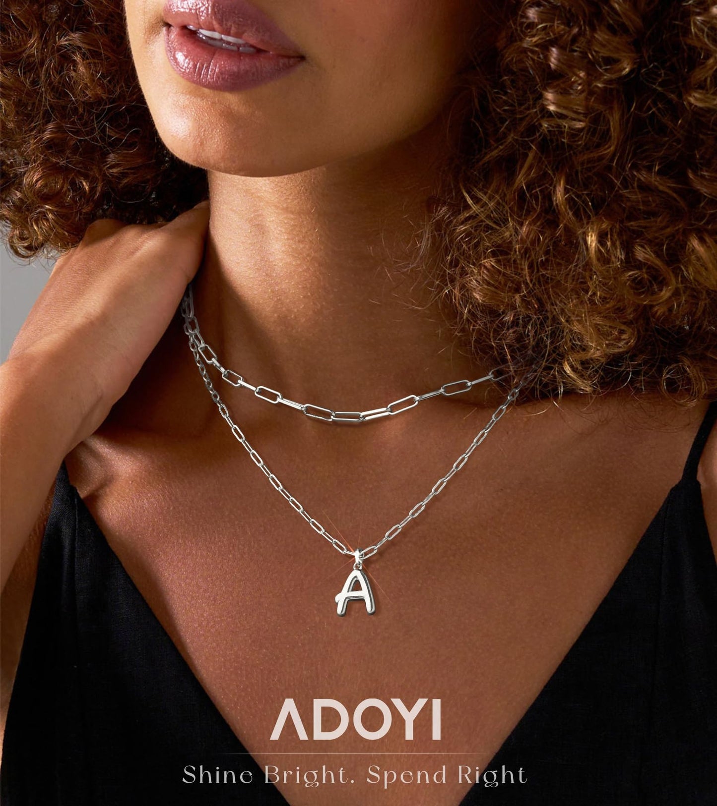 adoyi Silver Initial Necklace for Women 14k Gold Plated Layered Bubble Letter Necklaces Trendy Jewelry Chain Name J Pendant Necklace Stack Birthday Valentines Gifts