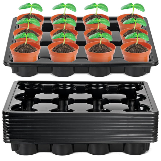 Sckee 12 Cell Round Nursery Pots Trays,Flower Pot Moving Tray, Nursery Pot Tray Plastic Planting Pot Carrying Trays for Moving Nursery Pot (17.2"×13.2"×2.5", 10PCS for 4'' Pots)