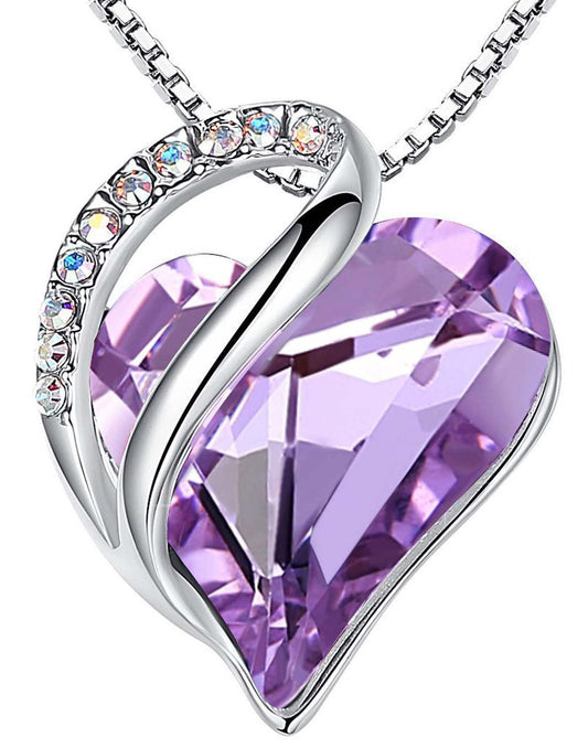Leafael Mothers Day Gift Necklaces for Women, Infinity Love Birthstone Heart Pendant, Alexandrite Light Purple Crystal for June, Birthday Jewelry for Her, Mom, Wife, Silver Plated, 18" + 2" Chain