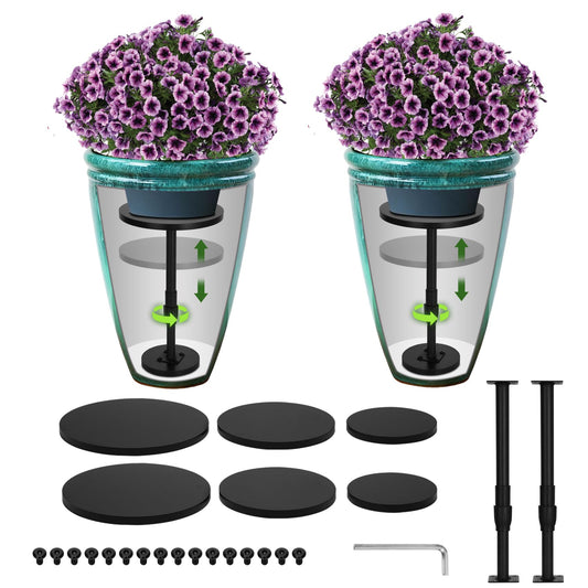 Topfurn Adjustable Height Plant Risers for Pots Indoor & Outdoor 2 PCS , 12-21" Height, 6/8/10" Base - Iron Rise Plant Fillers Risers for Tall, Square, Round, Tapered Planters
