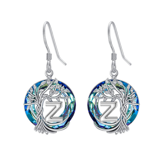 TOUPOP Tree of Life Initial Earrings Sterling Silver Initial Z Letter Drop Dangle Earrings Blue Circle Crystal Family Tree Jewelry Birthday Mothers Day Gifts for Women Mom Her