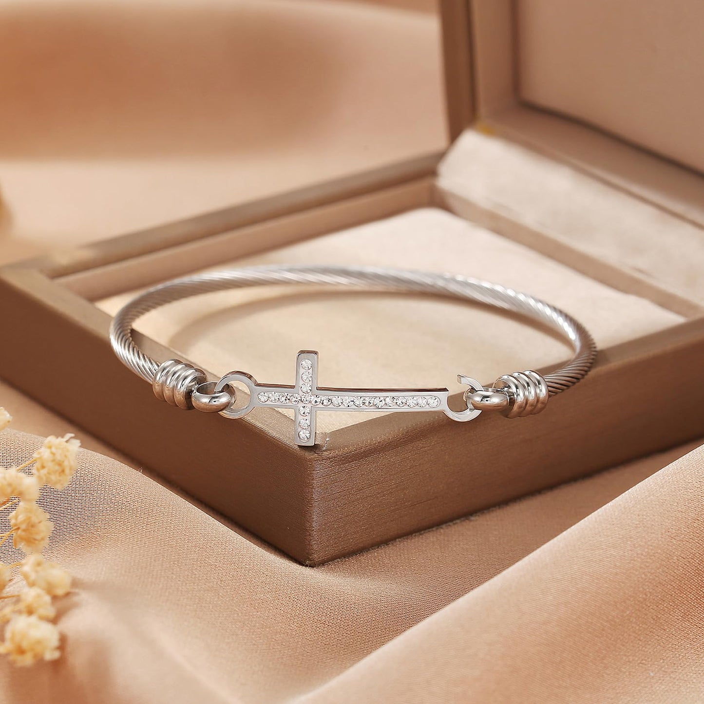 DS Religious Gift for Her Christian Cross Bracelet Bible Verse God is Within Her She Will Not Fall Inspirational Bracelets For Women Stainless Steel Jewelry Gift To Daughter Best Friend (Cross bracelet-Silver 10)