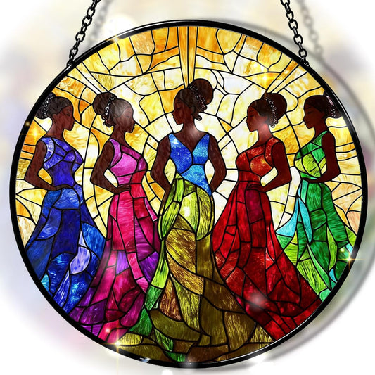 Greatingreat Stained Glass Window Hanging, Home Room Decor 7.8 Inch African American Women Sun Catchers Indoor Window, Cultural Wall Art Home Decor for Women Mother's Day