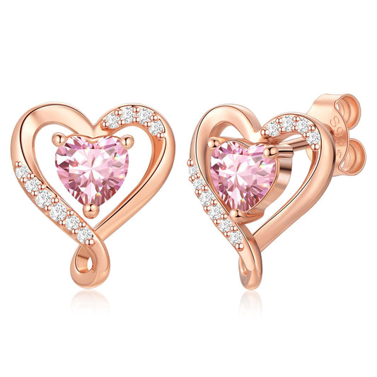 Zifeel Earrings for Women, Rose Gold Birthstone Heart Studs Earring for Girlfriend Wife, Anniversary Birthday Christmas Valentines Mothers Day Gifts Jewelry for Women Wife Her Mom