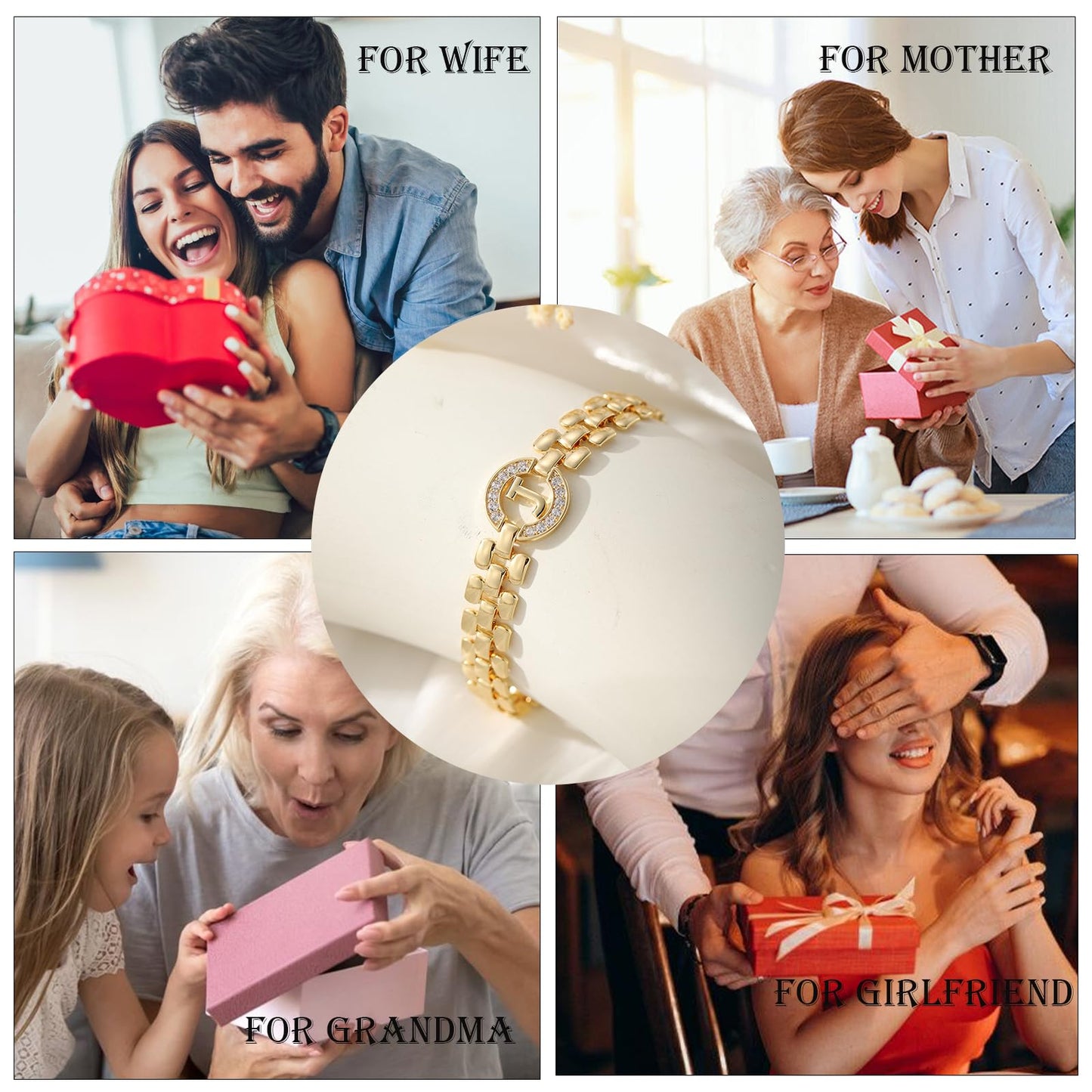 WEDDINEN Initial Bracelet, 14K Gold Plated Letter Bracelet for Women, Thick Bangle Wrist Gold Alphabet Charm Chain, Christmas Jewelry Gifts
