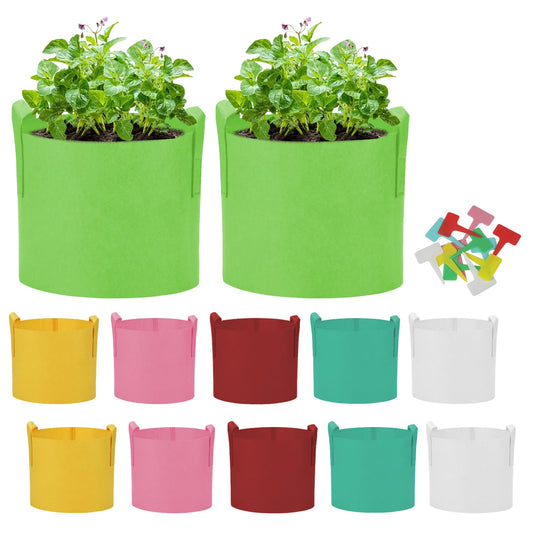 AiVeUao 12 Pack 7 Gallon Multicolor Grow Bags, Potato Planting Bag, Colorful Plant Grow Bags with Handles, Garden Planter Pots for Potatoes, Carrots, Tomatoes with Plant Labels, Mixed Color