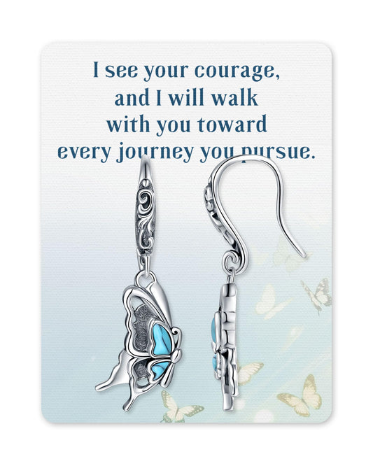 925-Sterling-Silver Turquoise Butterfly Dangle Earrings – Vintage Boho Nature Jewelry Transformation and Hope Gift for Women Birthday or Mother’s Day Gift for Her