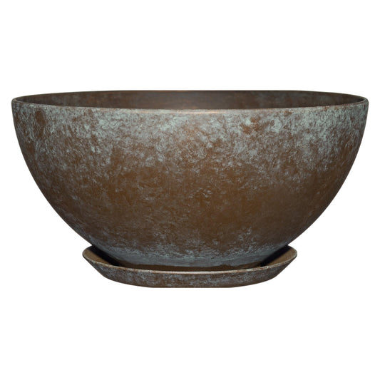 Classic Home and Garden by Growscape Rosie Modern Planter w/Drainage - Contemporary Planter Bowls - Shallow Round Vases for Small Plants - Versatile Indoor & Outdoor Pots (10” Weathered Copper)