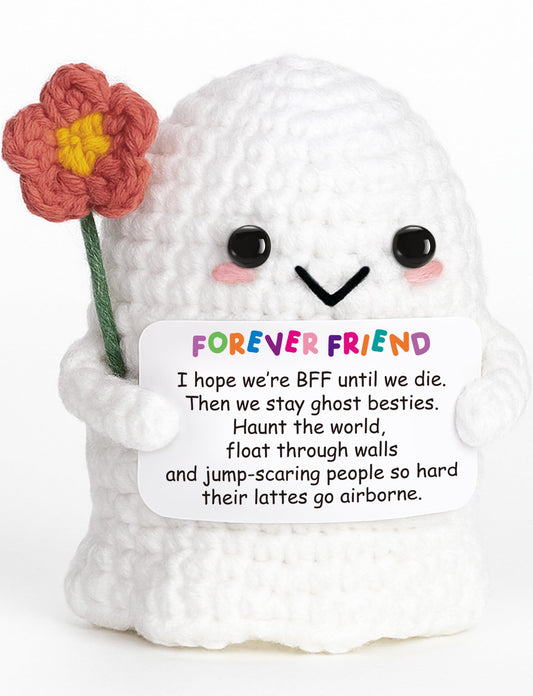 Frabaca Best Friend for Women Friendship Ornaments - Handmade Crochet Ghost Decor with Funny Boo BFF Message Card, Halloween Stocking Stuffers, Cute Birthday Gift for Bestie Soul Sister