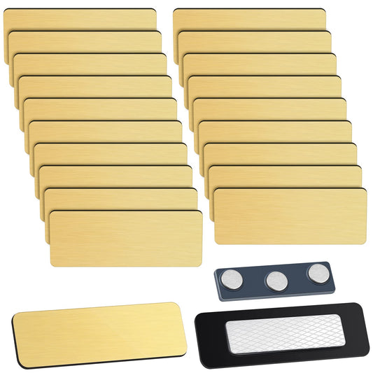 Geelin 50 Pack Magnetic Name Tags Blank Name Badge Holder Plastic ID Tag Backing 1 x 3 Inches with 3 Pcs Magnets for Police Office Employee Custom(Gold)