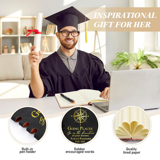 Resurhang 5 Pcs Class of 2026 Graduation Gift Set Inspirational Gifts for Graduation College Motivational Leather Journal Ballpoint Pen with Box for Senior Middle(Black)