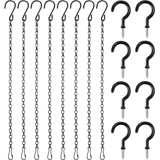 Hotop 8 Pcs Metal Hanging Chains with Ceiling Hooks, Garden Plant Hangers for Hanging Bird Feeders, Billboards, Chalkboards, Basket, Planters, Lanterns, Wind Chimes, Chain Hook DIY(16.38 Inch,Black)