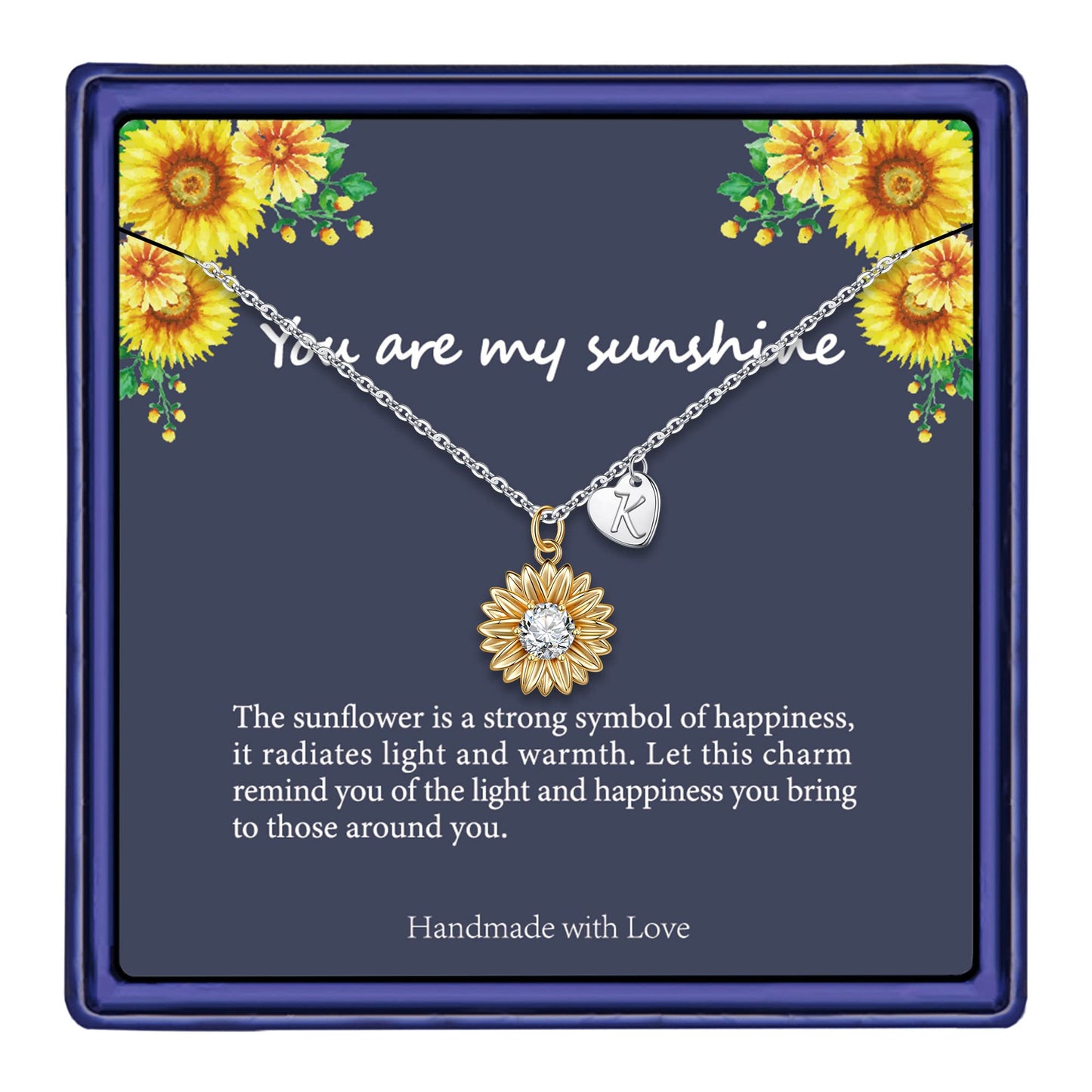 MONOZO Initial Sunflower Necklace for Women Trendy, 14k Gold Plated Sunflower Necklace Pendant CZ Heart Letter Initial Necklace You Are My Sunshine Sunflower Gifts Jewelry for Women K