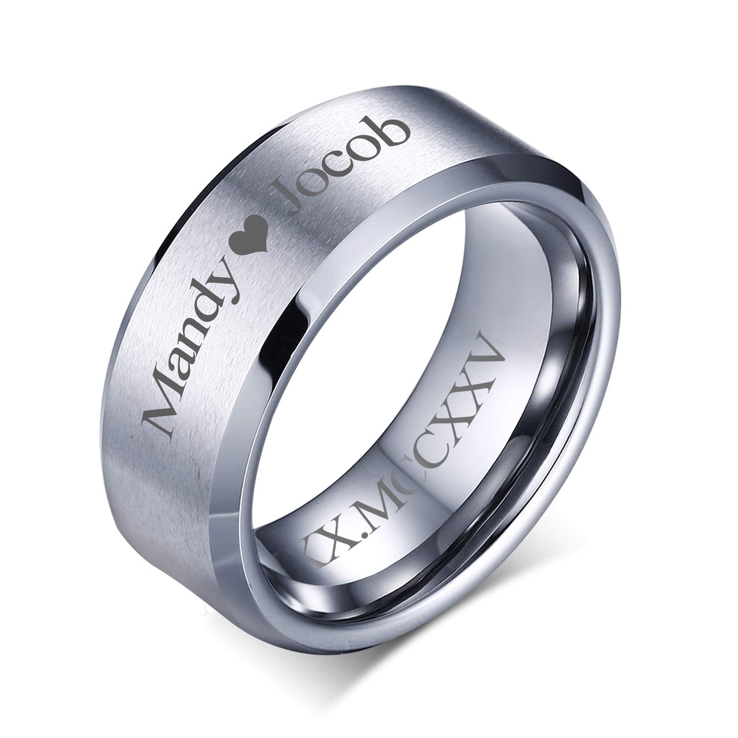 VNOX Customize Personalized Name Date LOVE 8MM Stainless Steel Simple Matte Brushed Finish Wedding Band Engagement Rings for Men Women,Size 13,Silver