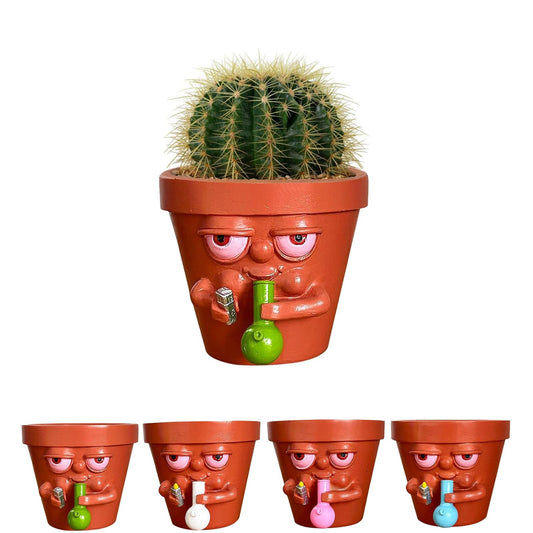 Novelty Mini Resin Plant Pot for Succulents & Cacti, Funny Human Face Design, Desk Home Kitchen Garden Decor,Randomly Colored Handheld Objects (Random Color Ball, Large)