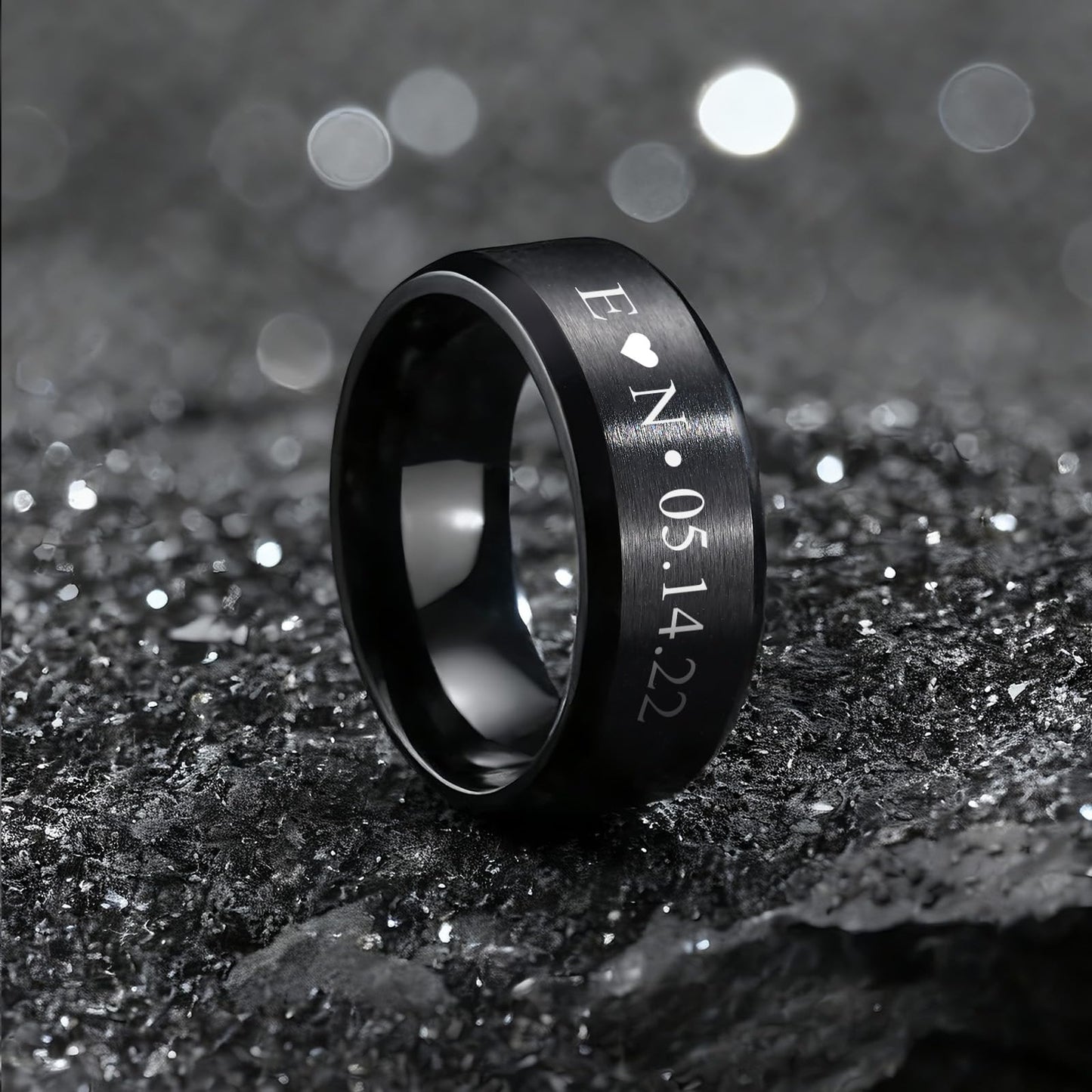 VNOX Customize Personalized Name Date 8MM Stainless Steel Simple Matte Brushed Finish Wedding Band Engagement Rings for Men Dad Husband,Size 14