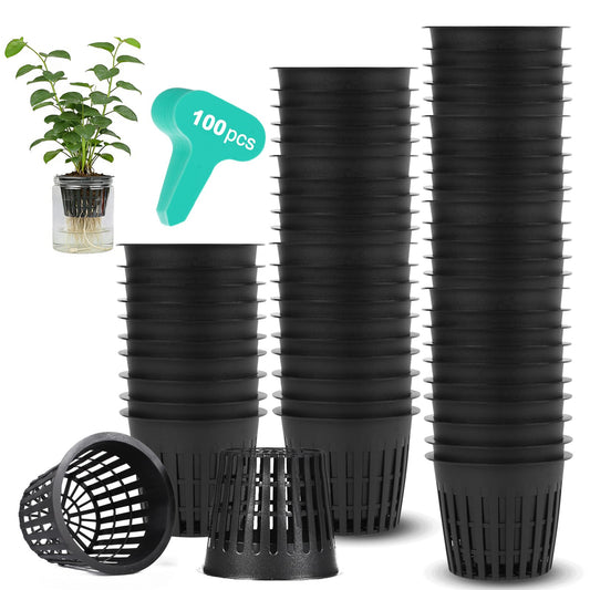 100PCS 2 inch Net Cups Pots, with 20 Plant Labels for Hydroponics Aquaponics Planter Indoor Outdoor Growing Baskets Slotted Mesh