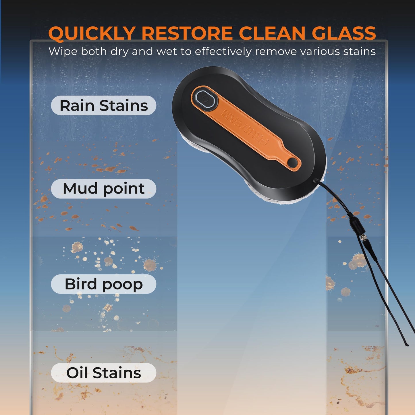 FRUITEAM Automatic Window Cleaning Robot, Window Cleaner Robot with App & Remote Control, Dual Water Spray for Inside/Outside Frame Glass Cleaning, Triple Safety System, Smart Path Detection