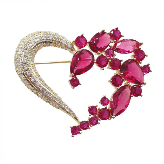 Red Heart Brooch Pins for Women Fashion Valentine Love Gold Jewelry