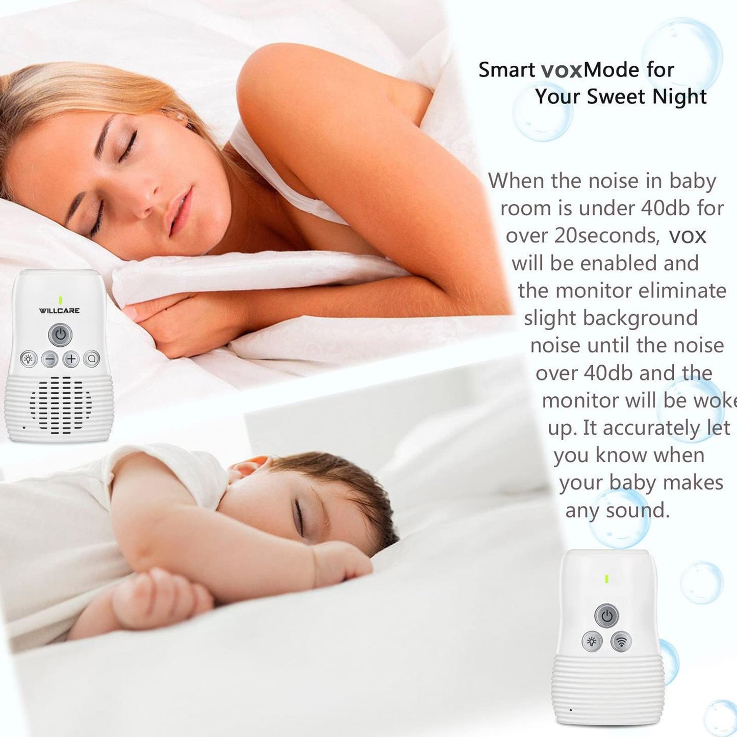 Digital Two Way Baby Audio Monitor with Noise Detection, and Night Light (US Plug)