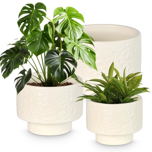 OXART Ceramic Plant Pots, 12.2+10+7.7 inch Planters with Drainage Hole, 3 Piece Large Ceramic Pots for Plants, Stylish Flower Pots for Indoor Plants, Perfect for Home Office Entryway, Yellow