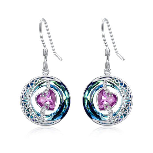 TOUPOP Pink Tourmaline Earrings October Birthstone Earrings Sterling Silver Moon and Star Drop Dangle Earring Jewelry Blue Crystal Birthday Mothers Day Gifts for Women Mom Her