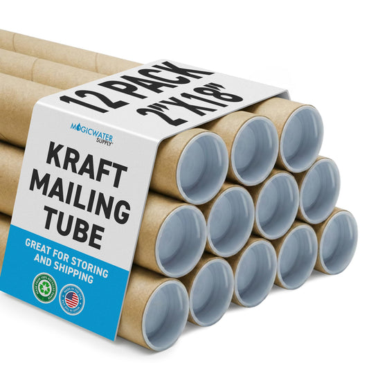 MagicWater Supply Heavy Duty Mailing Tubes - Durable Cardboard for Shipping, Storing & Protecting Posters Artwork Documents and Blueprints with Secure End Caps - 12 Pack 2 in x 18 in Kraft - US Made.