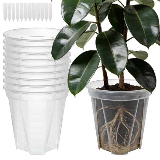 VIOBEPASS 10.6 Inch Large Clear Nursery Pots with Drainage Holes, 2.7 Gal 10 Pack Transparent Plastic Plant Pots, Ideal for Orchids, Seedlings, Repotting & Observing Root Growth & Soil Moisture