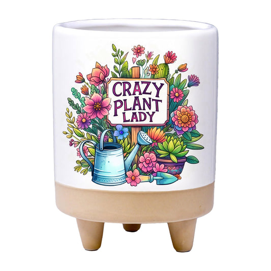 Spoontiques Crazy Plant Lady Planter - Hand Painted Ceramic Plant Pot for Indoor and Outdoor Use - Home and Garden Décor