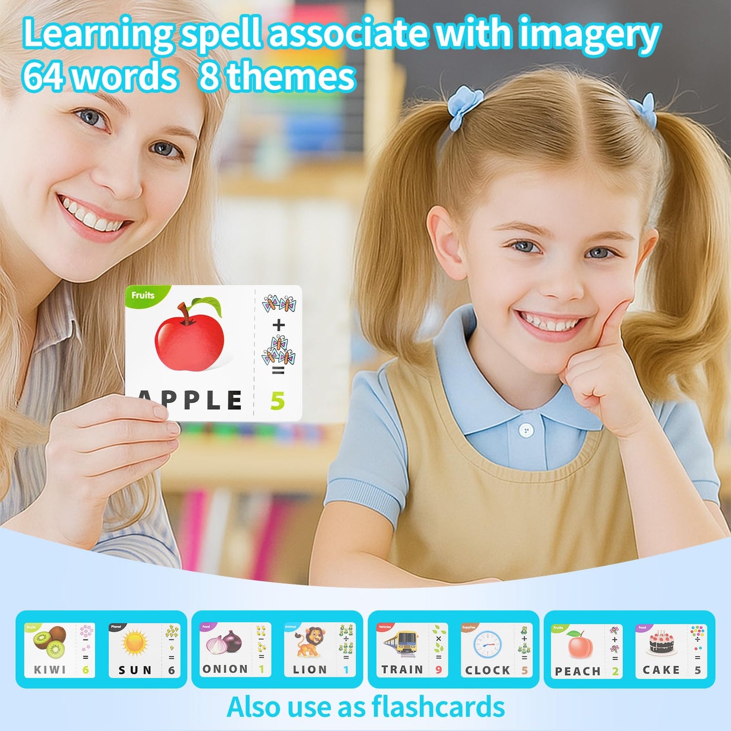 Educational Toys Learning Games for Kids 3-8, Matching Letter Spelling Early Math Game for Preschool& Kindergarten Kids Boys and Girls Light Blue ，Christmas Birthday gift for 4 5 6 7 boys girls