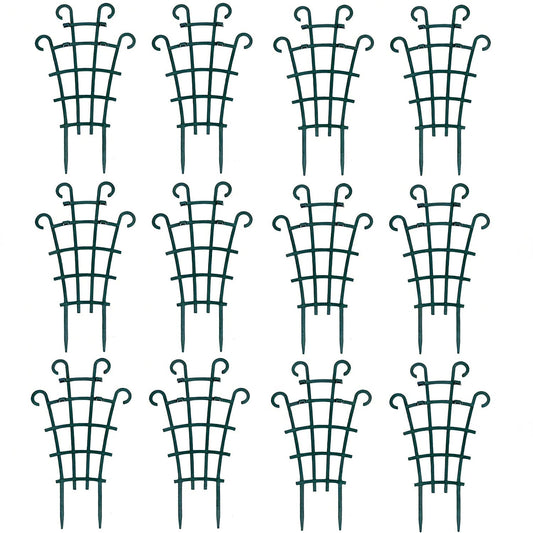 UWIOFF 12 Pack Trellis for Potted Plants, Garden Trellis for Climbing Plants Plastic Mini Climbing Plant Trellis Flower Pots Support Stackable Trellis for Climbing Plants Peas, Dark Green