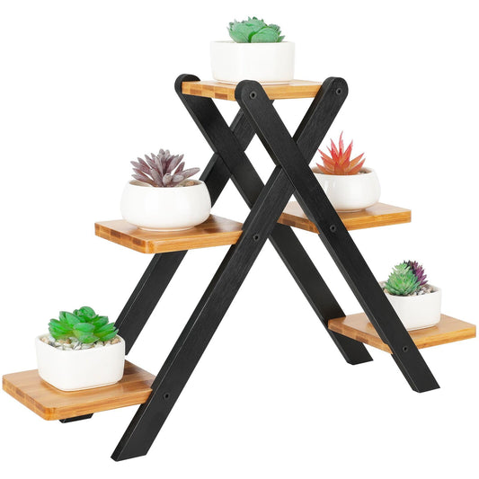 Jotsport Multi-Tier Bamboo Plant Stand for Mini Succulents Windowsill Plant Shelf Tabletop Kitchen Small Planter Pots Display Stand
