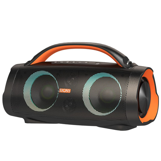 DOSS Extreme Boom Pro Bluetooth Speaker with 100W Stereo Sound, Rich Bass, IPX6 Waterproof, 20H Playtime, Power Bank, Mixed Color Light, Portable for Outdoor, Camping, Beach - Orange