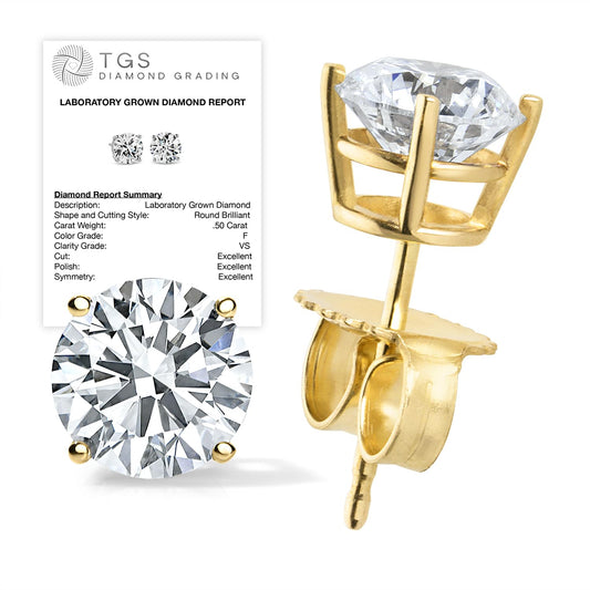 Certified 4.0 Carat Lab Grown Diamond Earrings in 14K Yellow Gold, F/VS Quality, Premium Collection of Diamond Stud Earrings for Women and Men, Quality Studs Made in USA