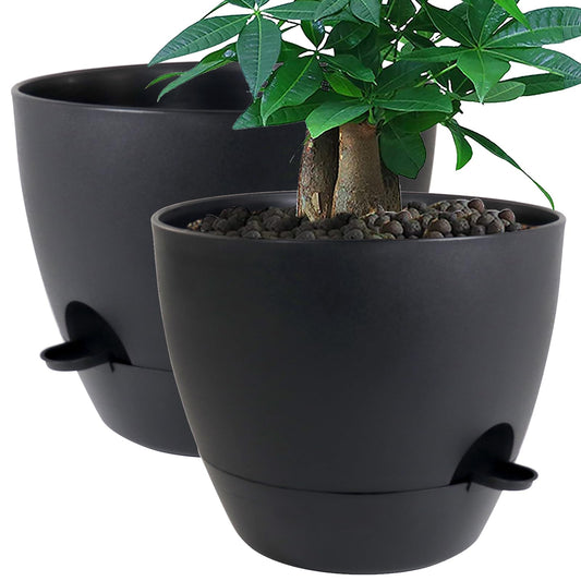 UOUZ 12inch 2Pack Large Self Watering Planters, Plastic Plant Pots with 60oZ Removable Deep Reservoir and Multi Mesh Drainage Holes for Indoor Outdoor Garden Plants and Flowers, Black