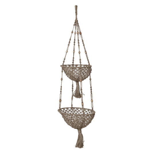 Creative Co-Op Hand-Woven Jute Macrame 2-Tier Plant Hanger, Natural