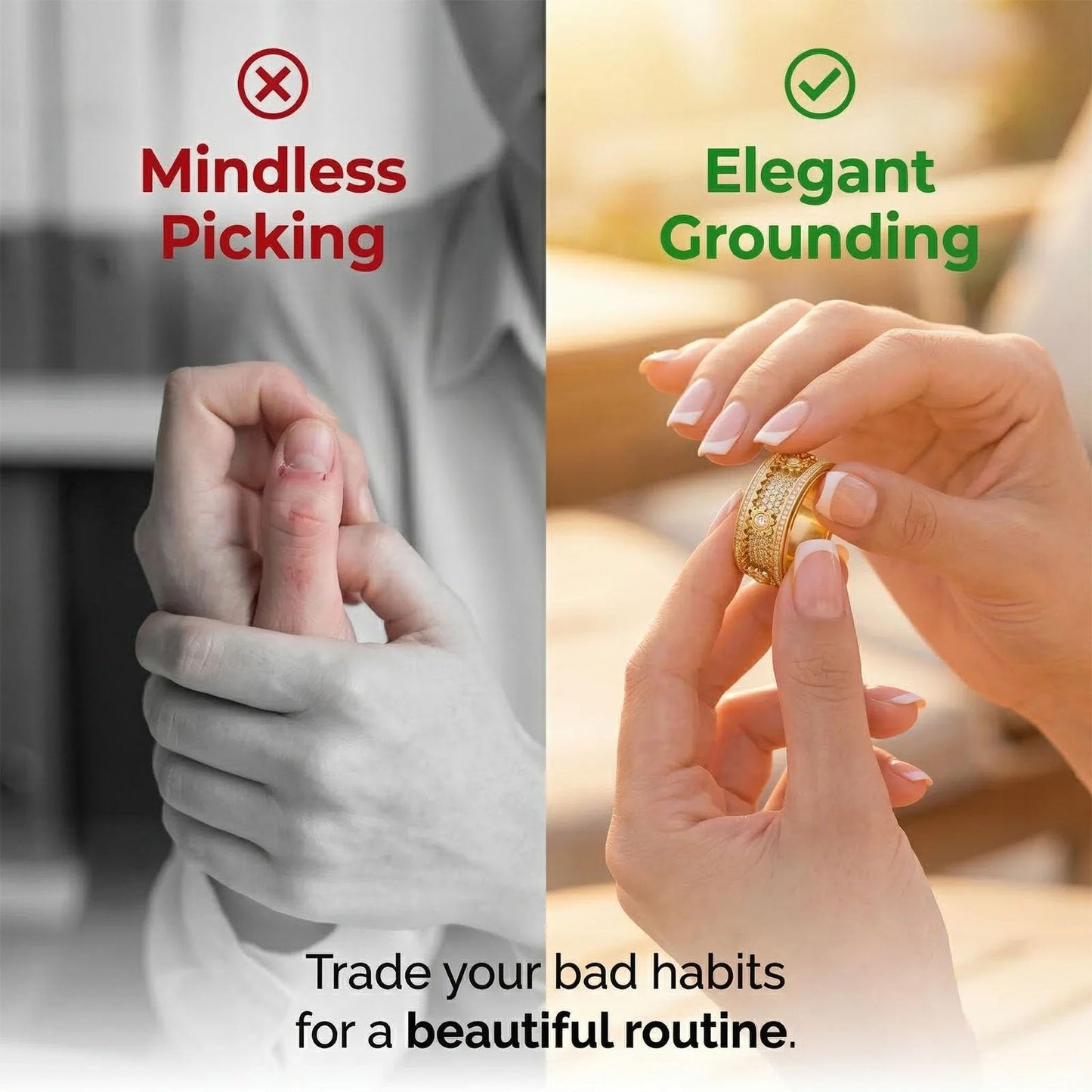 Xarewx Mindfulness Rings for Women, Fidget Ring, Adjustable Anti-Anxiety Fidget Rings, Menopause and Stress Ring, Calm & Everyday Wear(3pcs, 12)