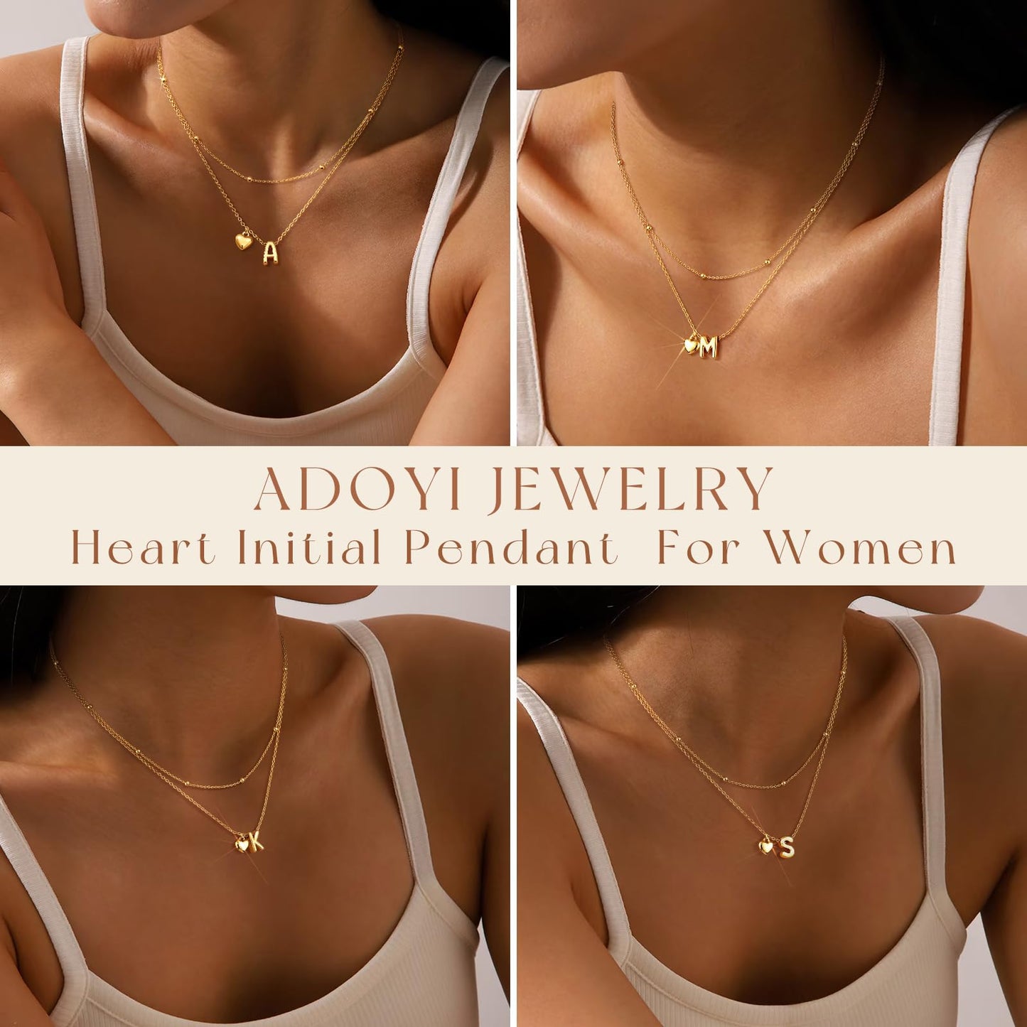 adoyi Gold Heart Initial Necklaces for Women Hers Dainty 14K Gold Plated Heart Layered Letter K Pendant Necklace Stack Trendy Jewelry Birthday Valentines Gifts for Women Jewelry