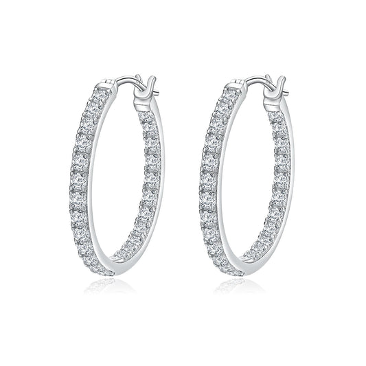 RANDES Sterling Silver Hoop Earrings for Women Cubic Zirconia Hoops 26mm Medium Hoop Earrings CZ Wedding Earring Trendy Jewelry
