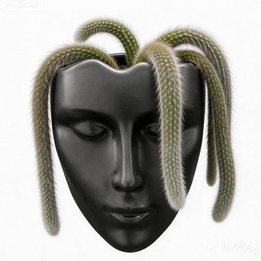 qumHmup Ceramic Face Wall Planter, Black Head Vase with Drainage Hole, Modern Art Indoor Outdoor Wall Mounted Succulent Planter, Elegant Home Garden Decor
