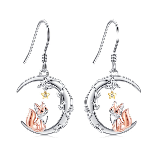 YAFEINI Fox Earrings 925 Sterling Silver Dangle Drop Fox Earrings Animal Jewelry Gifts for Women Mom Fox Lovers