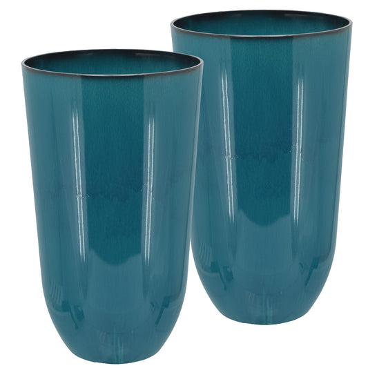 Arcadia Garden Products 25.5-inch Tall Set of 2 Teal Large Plastic Planter Pots with Drainage Plug for Indoor or Outdoor Use, Decorative Lightweight Garden Flower Pot for Porch, Patio, Deck